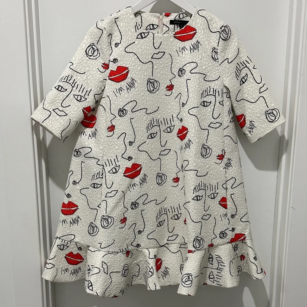 MANUA MANADO ABSTRACT DRESS WITH RUFFLE HEM - Picture 1 of 16